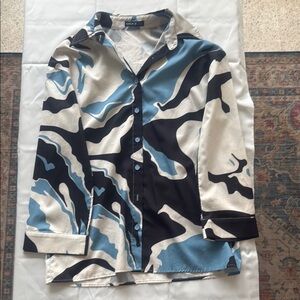 SHEIN Blue and Black Camouflage Blouse